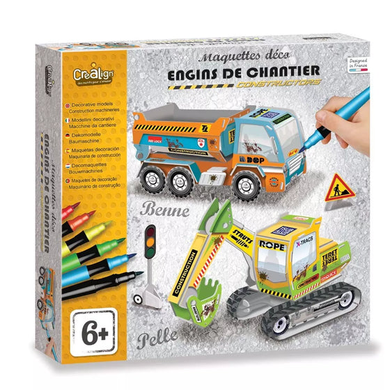 Kit maquettes déco engins de chantier à assembler et décorer pour enfants