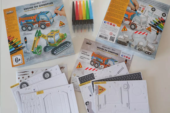 Kit maquettes déco engins de chantier à assembler et décorer pour enfants