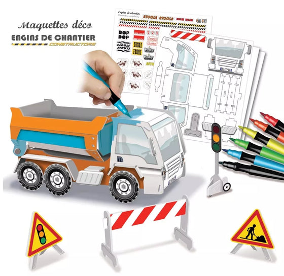 Kit maquettes déco engins de chantier à assembler et décorer pour enfants
