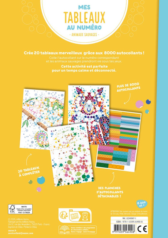 Livre Auzou Mes tableaux au numéro – Animaux sauvages, activité créative avec stickers pour enfants