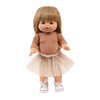 Ensemble Josepha pour poupées Gordis Minikane : body en maille côtelée coloris cassonade avec tutu beige en tulle et lacet doré, une tenue élégante et tendance.