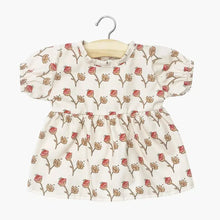  Robe Faustine pour poupées Gordis Minikane : robe à manches ballons avec imprimé Fleurs de Coton, élégante et délicate pour habiller les poupées avec style.