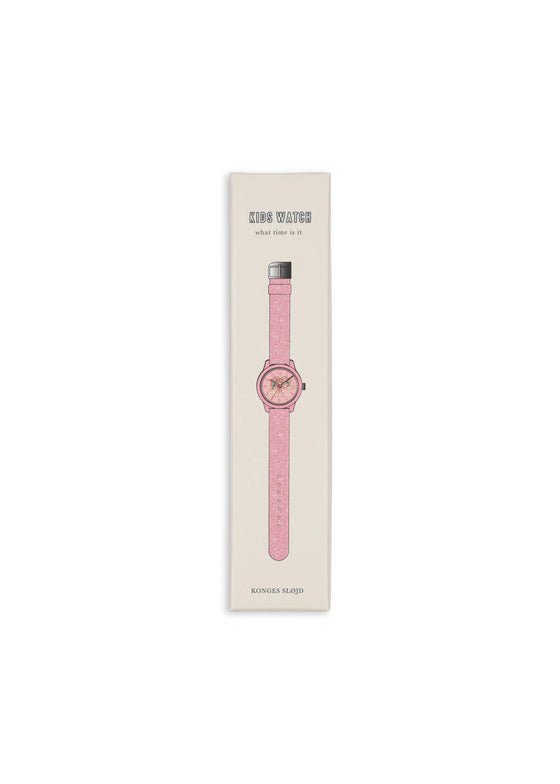 Montre enfant rose pailletée licorne – apprentissage de l’heure Konges Slojd