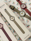Montre enfant rouge foncé apprentissage de l’heure – motif cerise Konges Slojd