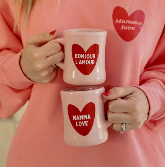 Mug céramique message Mamma Love rose – idée cadeau maman – Atelier Wagram