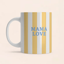  Mug blanc à rayures jaunes avec inscription bleue “MAMA LOVE” – idée cadeau joyeuse pour maman – Breizh Club