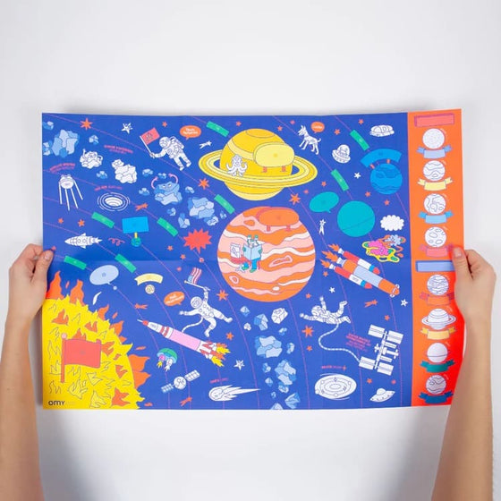 Poster géant à sticker, thème système solaire, marque Omy.