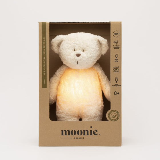 Moonie 2.0 ourson vintage blanc polaire – peluche veilleuse bruit blanc pour bébé