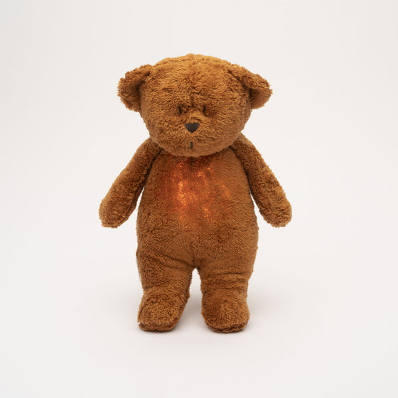 Moonie 2.0 ourson vintage caramel – peluche veilleuse bruit blanc pour bébé