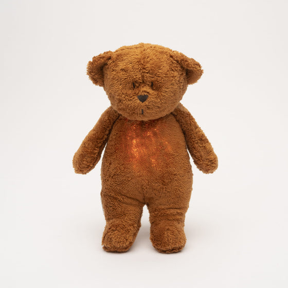Moonie 2.0 ourson vintage caramel – peluche veilleuse bruit blanc pour bébé