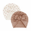 Pack de 2 bonnets turban bébé Mrs Ertha écru à petits cœurs et brun