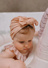 Pack de 2 bonnets turban bébé Mrs Ertha beige et rose poudré à pois