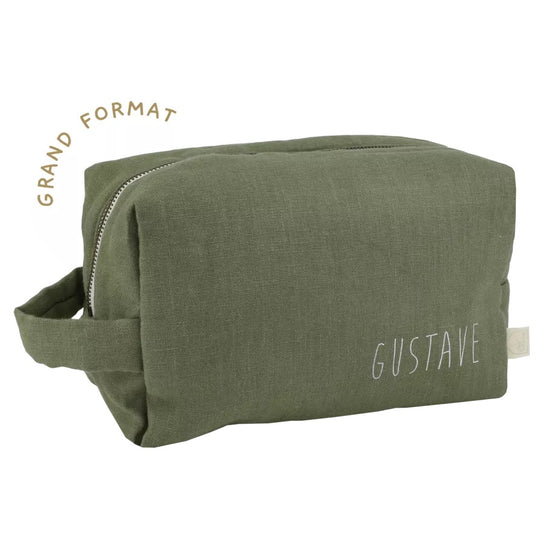 trousse de toilette Paulette personnalisable olive Petit Picotin – grande trousse bébé et enfant avec prénom