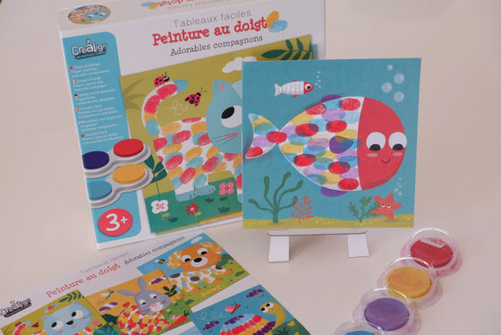 Kit tableaux faciles peinture au doigt animaux adorables pour enfants dès 3 ans