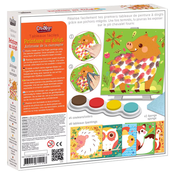 Kit tableaux faciles peinture au doigt animaux de la campagne pour enfants dès 3 ans