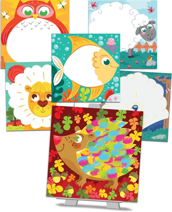 Kit tableaux faciles peinture au doigt animaux colorés pour enfants dès 3 ans