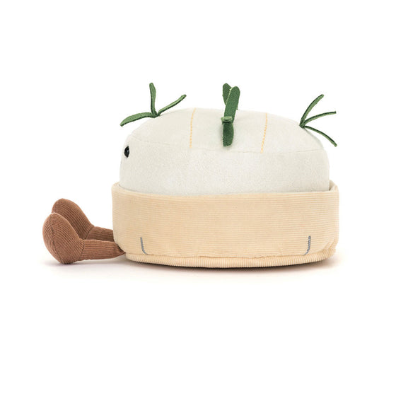 Peluche Jellycat Amuseables camembert souriant avec pattes et croûte beige