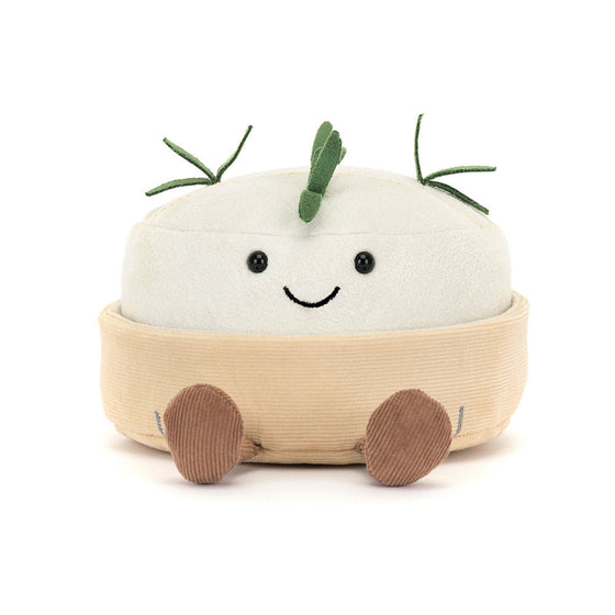 Peluche Jellycat Amuseables camembert souriant avec pattes et croûte beige