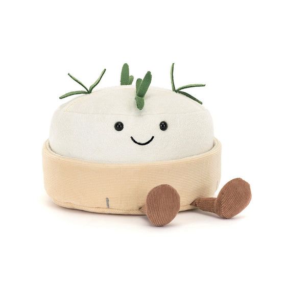 Peluche Jellycat Amuseables camembert souriant avec pattes et croûte beige