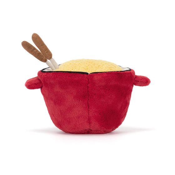 Peluche Jellycat Amuseables Cheese Fondue rouge avec baguettes, sourire, jouet rigolo