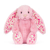 Peluche lapin rose Jellycat Blushkin Blossom Luxe avec oreilles fleuries – doudou bébé doux naissance