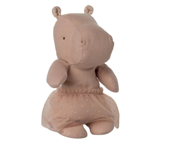 Peluche hippopotame rose en lin avec jupe Maileg Safari Friends