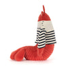 Peluche homard marin Jellycat rouge avec marinière rayée