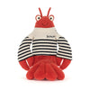 Peluche homard marin Jellycat rouge avec marinière rayée