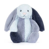 Peluche lapin Jellycat bleu et gris avec longues oreilles toutes douces
