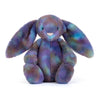 Peluche lapin Zodihop Jellycat multicolore violet et bleu avec longues oreilles toutes douces