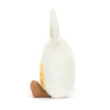 Peluche Jellycat œuf dur déguisé en lapin blanc avec oreilles douces et visage brodé, jouet original et rigolo pour bébé ou enfant, idée cadeau de Pâques ou naissance.