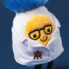 Peluche œuf dur scientifique Jellycat avec cheveux bleus et blouse blanche pour enfant