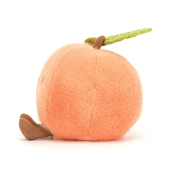 Peluche Pêche souriante Jellycat Amuseables avec feuilles vertes