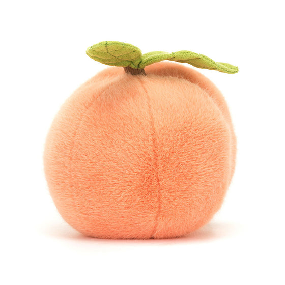Peluche Pêche souriante Jellycat Amuseables avec feuilles vertes