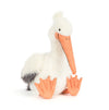 Peluche pélican Jellycat blanc avec grand bec orange et pattes palmées