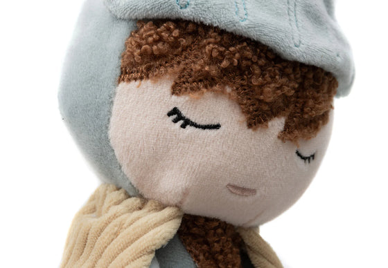 Poupée peluche Chevalier Jollein – poupée douce en tissu bleu et beige pour enfant