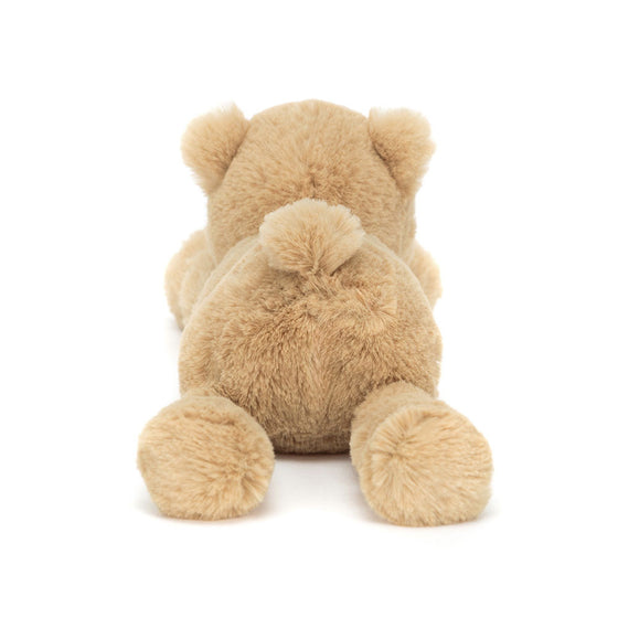 Peluche ourson beige Smudge Bear Tiny Jellycat allongé, ultra-doux