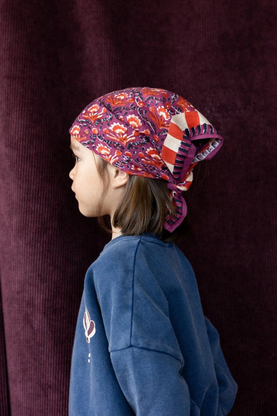 Foulard Apaches Collections Cactus Cherry – Accessoire en coton, grand ou petit modèle, imprimé original rouge et prune.