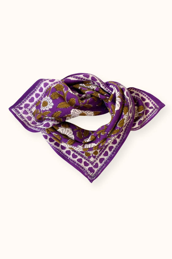 Petit foulard Manika et grand foulard Latika Coeur Violet Apaches Collections.