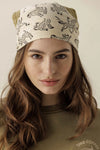 Foulard coton écru et kaki imprimé animaux et carreaux Pongo Apaches Collections.