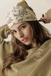 Foulard coton écru et kaki imprimé animaux et carreaux Pongo Apaches Collections.