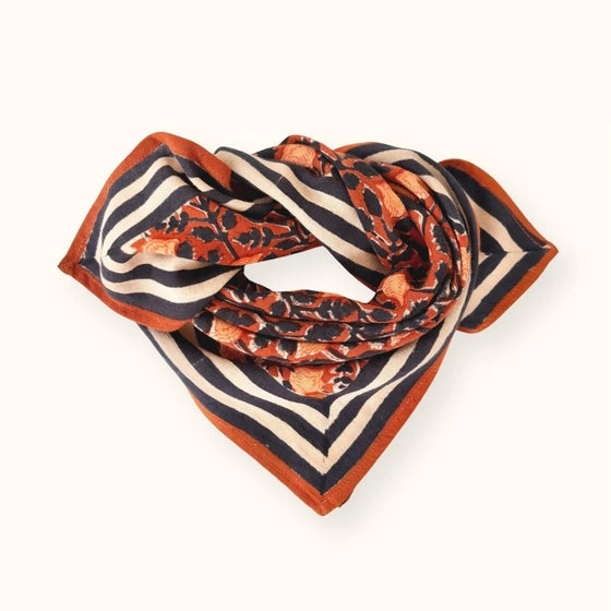Petit foulard Manika Rosa Bombay Apaches Collections – imprimé floral et rayures