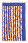 Grand ou petit foulard coton bleu rayé imprimé orange Homard Sébastien Apaches Collections