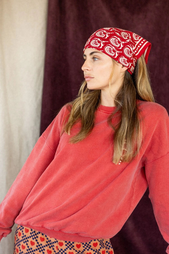 Foulard Apaches Collections Wonderful Fire rouge et écru – accessoire mode famille