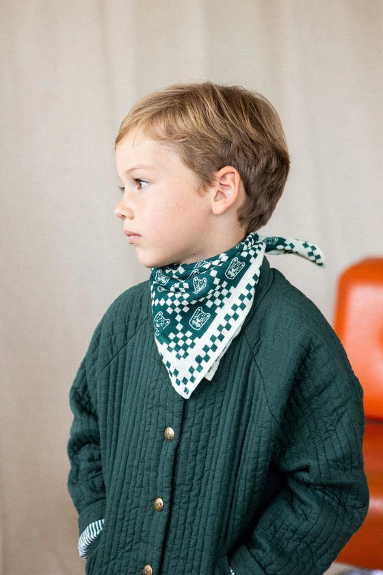 Foulard Apaches Collections Latika Tigro Forest vert – Grand carré en coton bio à imprimé graphique pour femme et enfant