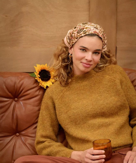 Foulard Mina rose poudré Bellemme – foulard fleurs coton, accessoire cheveux et cou femme et enfant