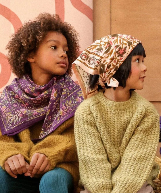 Foulard Mina rose poudré Bellemme – foulard fleurs coton, accessoire cheveux et cou femme et enfant