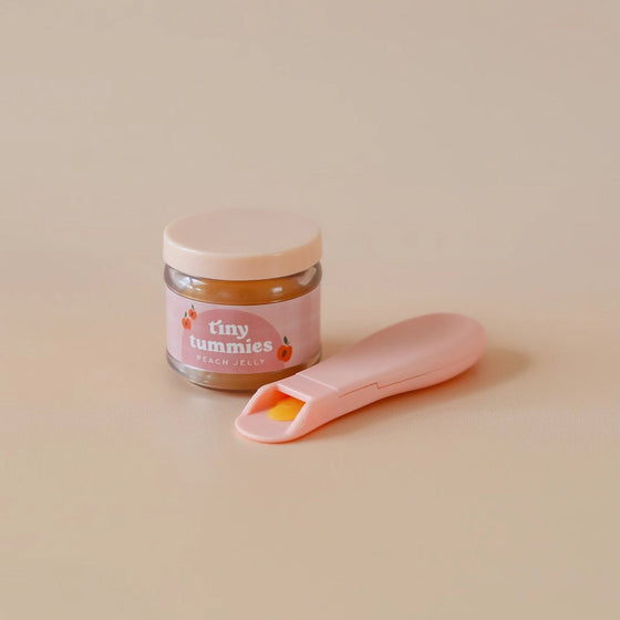 Petit pot magique et sa cuillère, saveur pêche, Tiny Harlow pour poupée.