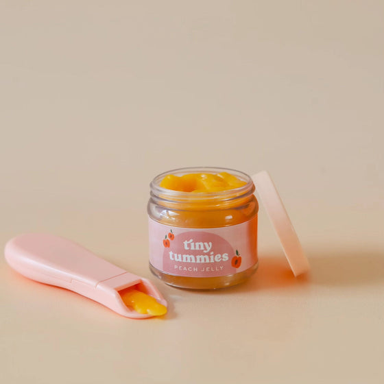 Petit pot magique et sa cuillère, saveur pêche, Tiny Harlow pour poupée.