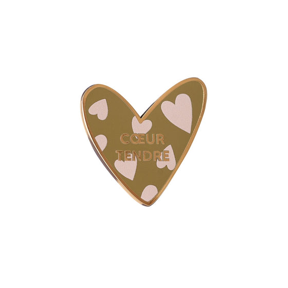 Pin’s cœur tendre beige et doré avec cœurs – accessoire mode enfant et adulte